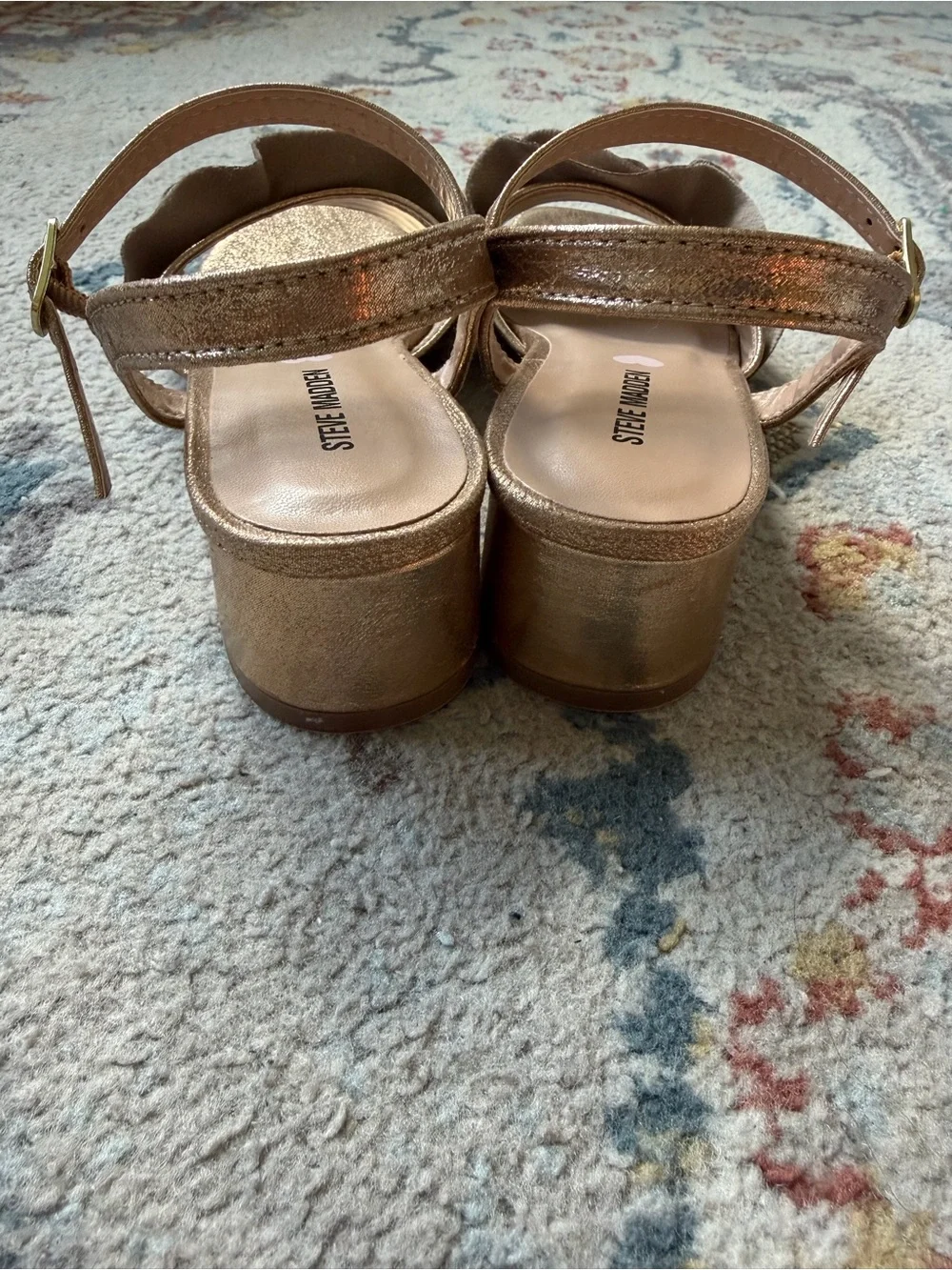 Steve Madden Bronze Ruffle Block Heel Sandals